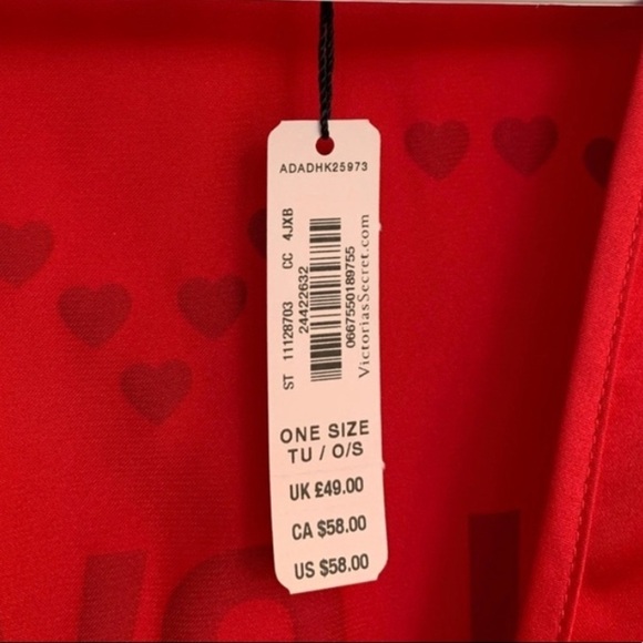 VICTORIA SECRET SATIN FLOUNCE KIMONO ROBE RUFFLE TIE ONE SIZE HEART LOVE RED - Picture 7 of 7